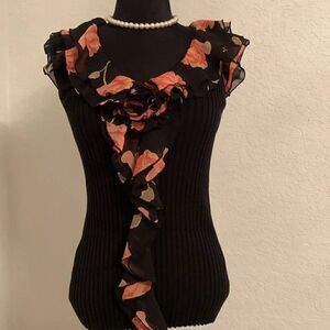 Tracy M. V-Neck Sleeveless Ruffle Top Blouse Size S